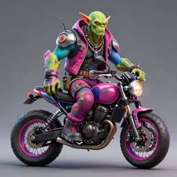 a scifi post apocalyptic orc biker character design, psychedelic vibrant colors, futuristic punk rock fashion, by michael whelan art, sharp focus, realistic, highly detailed, 8 k
