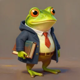 A humanoid frog dressed like a librarian and carrying books, painted by Craig Mullins, trending on ArtStation