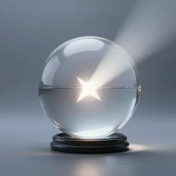 a glass sphere refracting a ray of light in a foggy room, hyperrealistic 3 d render
