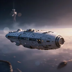 photorealistic wide shot of USCSS Nostromo, ins space, bokeh, inspired by Ridley Scott, Giger, , octane render, unreal engine 4k, volumetric lighting, mist, twilight, detailed