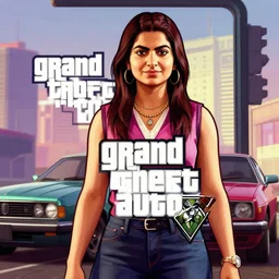 Malala Yousafzai in Grand Theft Auto 5 cover art, epic, 4k resolution, extremely detailed, very sharp, artstation, digital art, vibrant,