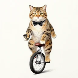 drawing of a bobcat with a bowtie and pipe, riding on unicycle