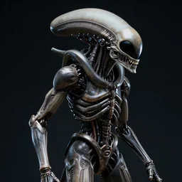 Matte painting of a biomechanical alien exoskeleton. dark backdrop, 50mm, H.R Giger