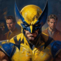 menacing!!! wolverine portrait, mask, yellow, blue, mysterious atmospheric lighting, painted, intricate, volumetric lighting, rich deep colours masterpiece, golden hour, sharp focus, ultra detailed, by leesha hannigan, ross tran, thierry doizon, kai carpenter, ignacio fernandez rios