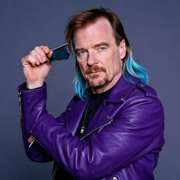 walter white mounting jesse pinkman, and a purple coloured leather jacket, one side haircut, long brown hair with light blue ends, portrait, hyperdetailed, artstation, cgsociety, synthwave by tangerine dream, by jean - michel jarre, by vangelis, by john carpenter