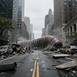 new york abandoned attacked by giant worm, post apocalyptic, damage road