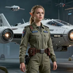 realistic the female-elf as a pilot of the spaceship