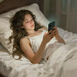 nature goddess lying in bed doomscrolling on her phone by senior concept artist josephine wall, trending on artstation