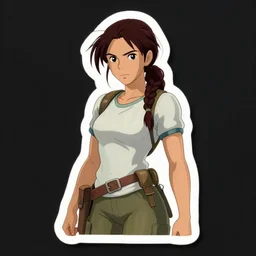 victo ngai cute lara croft sticker decal design, highly detailed, high quality, digital painting, by ross tran and studio ghibli and alphonse mucha, artgerm
