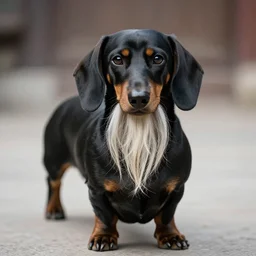 black dachshund with an ancient traditional chinese beard