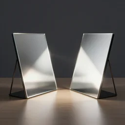 two mirrors are at an angle to each other refracting each other recursively on a table, octane render 8 k