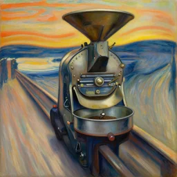 a coffee roaster machine, oil on canvas, detailed, artwork by edvard munch