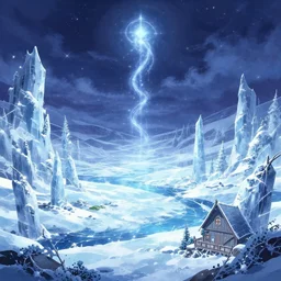 fantasy magical anime landscape in magical icy region