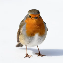 sleepy robin, high detail photograph, full body, isolated on a pure white background, centered, entire subject in frame, sharp focus, soft studio lighting