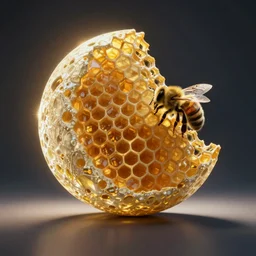 the moon made of honeycomb with a bee