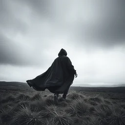 a cloak blown by the wind