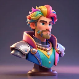 hyperrealistic 3 d render of a colorful bust of knight with futuristic fashion elements created by ludvig holmen, brilliantly colored, kingdoms of ether, octane render, 3 d animated, unreal engine 5, volumetric lighting, hdr, cinematic atmosphere, smooth surface, 8 k