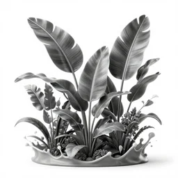 highly detailed beautiful black and white realistic plants, splash, different sizes, dynamic composition, artstation, sharp focus, dynamic lighting, elegant, epic, beauty, masterpiece, by alphonse mucha, by riccardo federici, by feng zhu, illustration, white background, ink draw, paint, pen