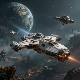 hyperdetailed image of a spaceship battle on a distant unknown creepy planet 8 k extremely detailed hd hyperrealism mysterious movie studio effects