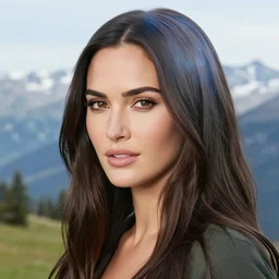 megan fox face blended with beautiful mountain scenery in the style of dan mountford, tattoo sketch, double exposure, hyper realistic, amazing detail, black and white