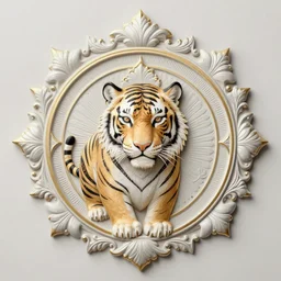 a ultradetailed beautiful painting of a sacred tiger, beautiful decorative holy ornament, acanthus scroll, flower petals, by conrad roset, greg rutkowski and makoto shinkai, trending on artstation