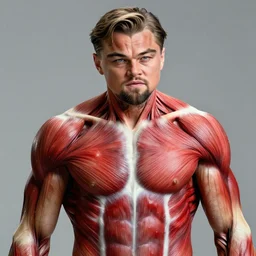 a still of Leonardo DiCaprio as flesh human eater red inner muscles Titan in Attack on Titans, (Attack on Titans anime), sigma male, accurately portrayed, portrait art by alphonse mucha and greg rutkowski, highly detailed, digital painting, concept art, trending on artstation, very detailed, smooth, sharp focus, refined, masterpiece