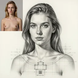 a beautiful hyperrealistic Bruletova portrait and body in pencil from a photo, by Peter Mohrbacher, technical drawing, blueprint diagram, trending on artstation