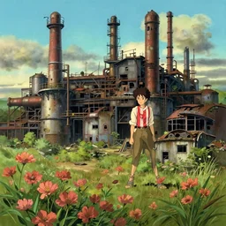 a wholesome animation key shot of a abandoned factory panorama, studio ghibli, pixar and disney animation, sharp, rendered in gouache painting, anime gouache key art by greg rutkowski, bloom, dramatic, dynamic lighting