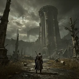 HD 4k upscaled AI gigapixel texture resolution enhancement mods. Skyrim gameplay screenshot in the style of \'Elden Ring\', \'Dark Souls\', Architecture.