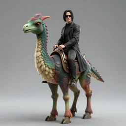 neo from matrix riding a chocobo, realistic, studio photography