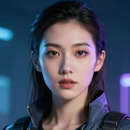 headshot of a beautiful futuristic cyber punk woman