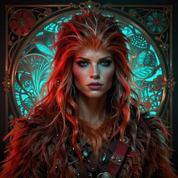 beautiful female chewbacca as darna, volumetric lights, red and cyan theme, art nouveau botanicals, intricate, highly detailed, digital painting, artstation, concept art, smooth, sharp focus, cinematic, illustration, beautiful face, art by artgerm and greg rutkowski and alphonse mucha