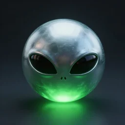 alien metalic sphere emitting a green glow at the bottom of the sea, octane render