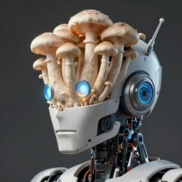 enokitake growing out of a robots head, ultra detailed, highly detailed, 8 k, trending on artstation, award - winning art,