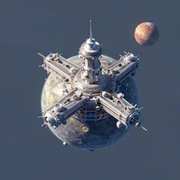 isometric view of a small space colony on a strange planet, 4k photorealistic