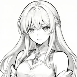 alluring highly detailed manga full-length line art portrait of (1) Jaheira from Baldur's Gate 2 (beautiful half-elf, tan skin) clothed in leather armor, very detailed, realistic, colorful