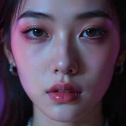 piercing eyes and lips with a colorful background, cinematic lighting, establishing shot