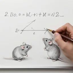 Pencil Sketch of mice working on a hard math problem on a whiteboard