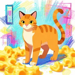 a lady cougar, in the style of ralph mcquarrie and peter lloyd and bayard wu, trending on artstation, bright isometric view macro lens, mac and cheese, glitch art, crayon art, abstract expressionism
