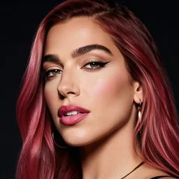 a close up studio photographic portrait of beautiful dua lipa vibrant stunning on vogue dramatic lighting