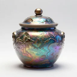 iridescent kimchi pot, stylized 3d render, isolated on a pure white background, centered, entire object in frame, sharp focus, soft studio lighting