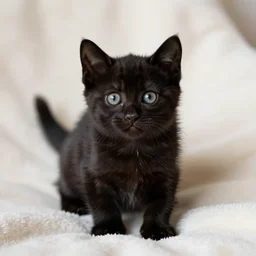 a cute tiny black kitten on a blanket, cute photo, 4 k hd