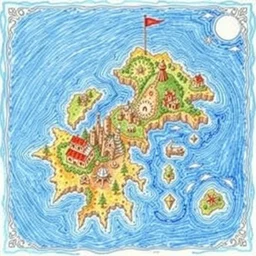 fantasy island map, drawn with crayons, detailed