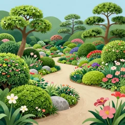 vivid an explosion the lost society japanese garden floral display, verdant topiary, pastiche by Michael Whelan, pastiche by Cyril Rolando, pastiche by Peter Morbacher Precise and Intricate Linework, Art Nouveau Cosmic 4k Detailed Matte Illustration trending on Pixiv ,CGSociety, Cherry Blossom Pink and Orange color scheme