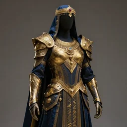 arabian witcher, new costume concept design with metal sholders and ornaments on the armor, oriental armor style, arabic, fashion, colors with gold and dark blue, concept art, by artgerm, greg rutkowski, cinematic light, featured on artstation, octane render, sharp focus, ray tracing, artstationhq, cgsociety, 8 k.