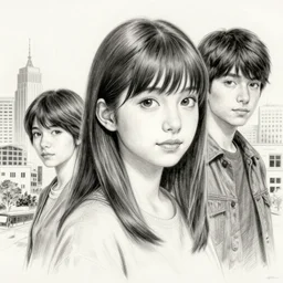 portrait of a girl by yusuke murata and masakazu katsura, artstation, highly - detailed, cgsociety, pencil and ink, city in the background, dark colors, detailed face