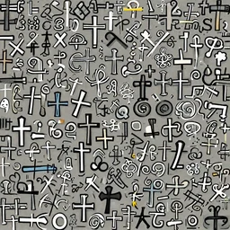 a preview of a font consisting only out of crosses in all kinds and shapes, windings, symbols, vector art,