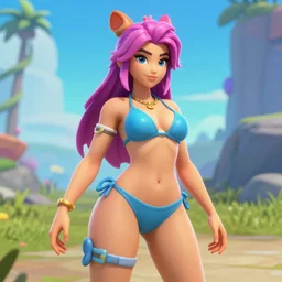 loba from apex legends with spongebob in bikini bottom. ingame screenshot, high detail