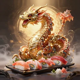 A mythical Hydra being made into sushi, fantasy art wallpaper concept art