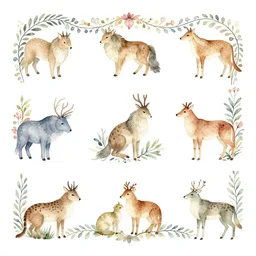 water color ornate border design of fauna, vector art